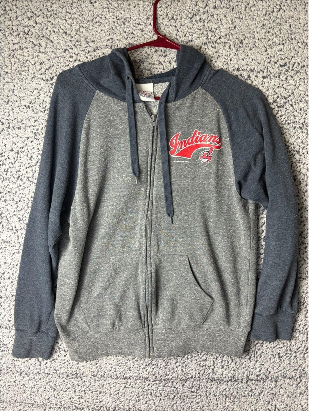 Cleveland Indians Womens M Hoodie 5th & Ocean MLB Chief Wahoo Full Zip Gray